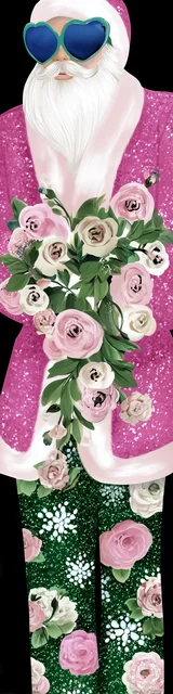 Free printable Christmas bookmarks of Santa holding a bouquet